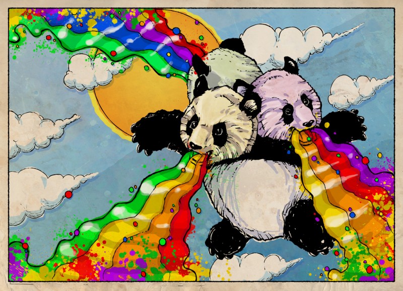rainbow pandas triple head
